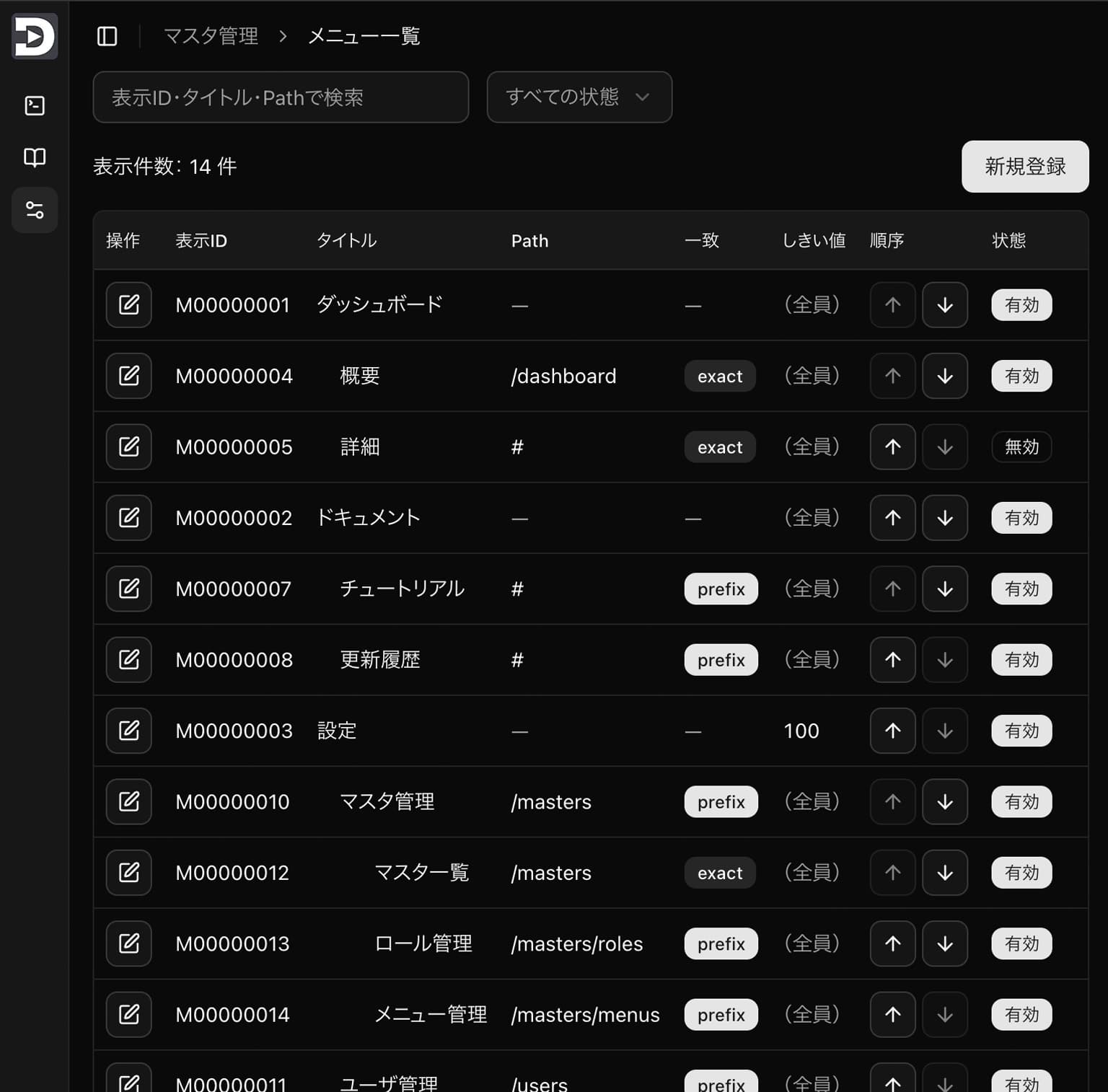 メニューの一覧画面