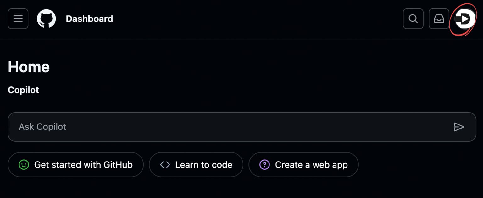 GitHub管理画面の右上のアイコン